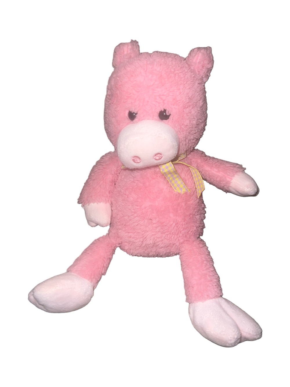 Animal Adventure Pink Pig Plush Sweet Sprouts 2015 Floppy Yellow Gingham Bow 10"